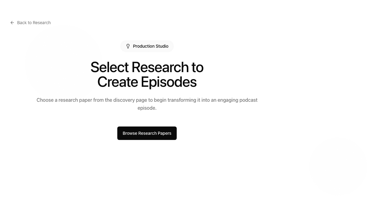 AI Research Gather processing studio empty state