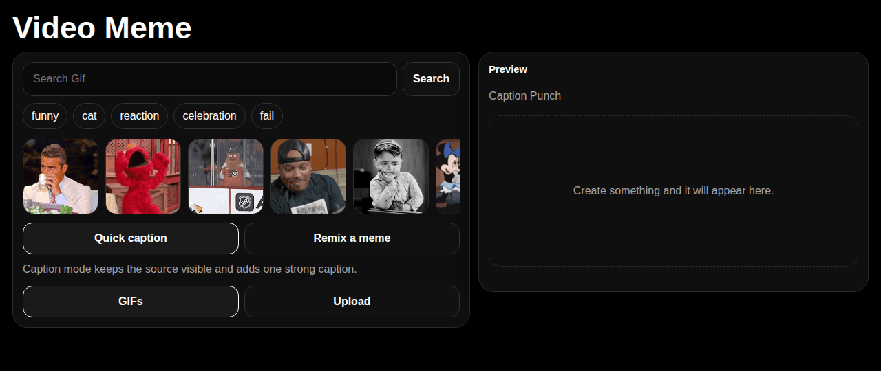 Video Meme editor screen